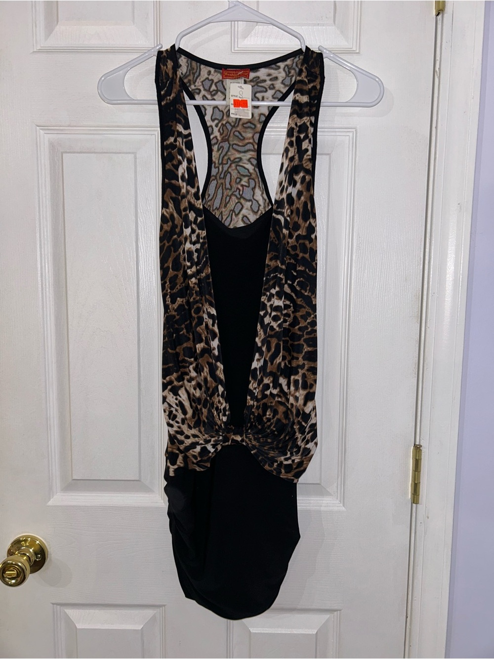 NWT- Vintage Fashion Gold Leopard Print & Black Knotted Racerback Dress- small